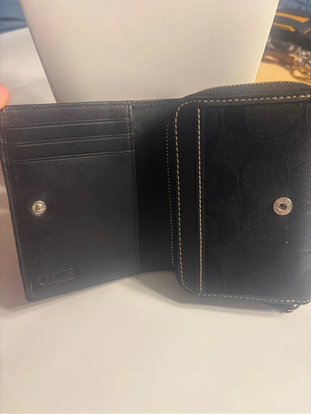 Coach Black Signature Jacquard Zip Wallet